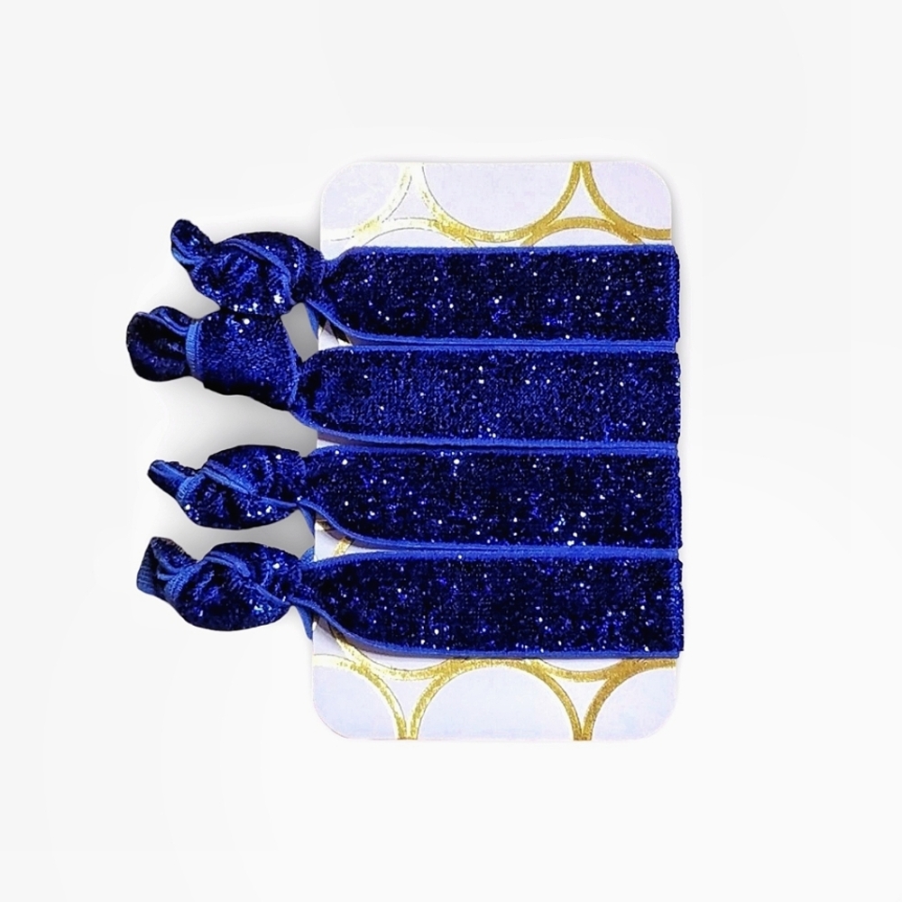 Blue 4-Pack Glitter Hair Ties Handmade FOE Elastic Ponytail Holders